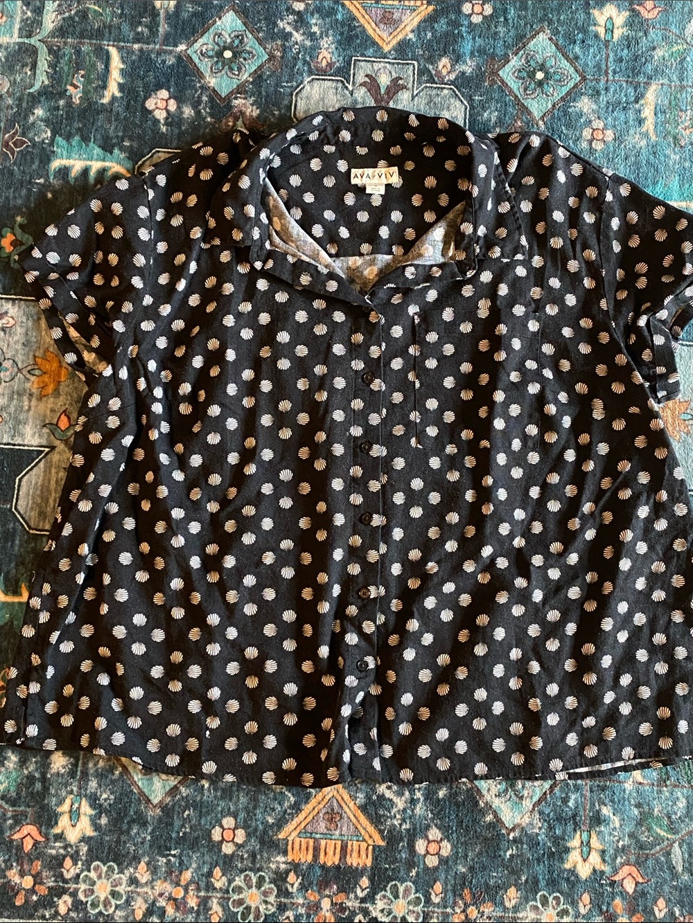 Ava & Viv Black Button-Down seashell Shirt